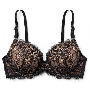 VICTORIA'S SECRET Bombshell Plunge Bra 36D Black Lace Criss Cross Back